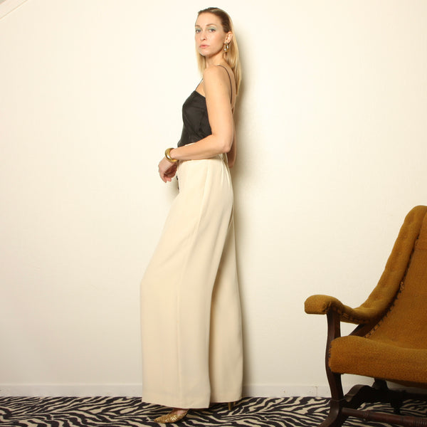 Vintage 90's Bill Blass Minimalist Cream Silk Pants W31