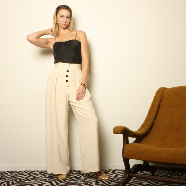 Vintage 90's Bill Blass Minimalist Cream Silk Pants W31