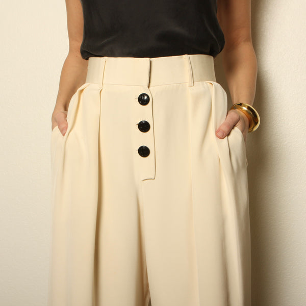 Vintage 90's Bill Blass Minimalist Cream Silk Pants W31