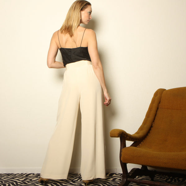 Vintage 90's Bill Blass Minimalist Cream Silk Pants W31