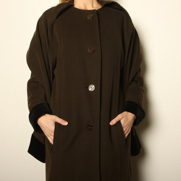 Vintage 80s Geissler Crocodile Green Cashmere + Velvet Duster Coat