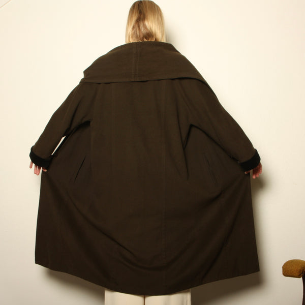 Vintage 80s Geissler Crocodile Green Cashmere + Velvet Duster Coat
