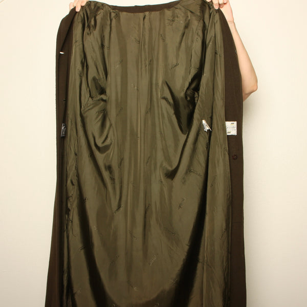 Vintage 80s Geissler Crocodile Green Cashmere + Velvet Duster Coat