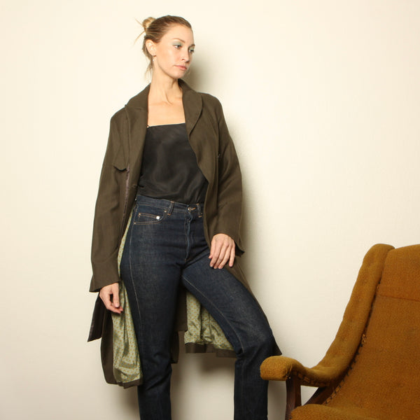 Ken Okada Paris Avant-Garde Asymmetric Wool/Linen Trench Coat