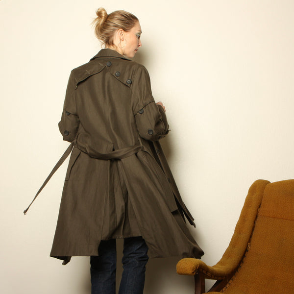 Ken Okada Paris Avant-Garde Asymmetric Wool/Linen Trench Coat