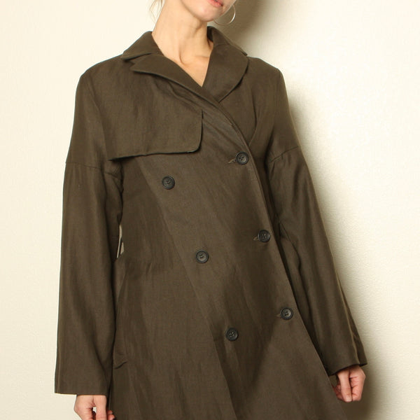 Ken Okada Paris Avant-Garde Asymmetric Wool/Linen Trench Coat