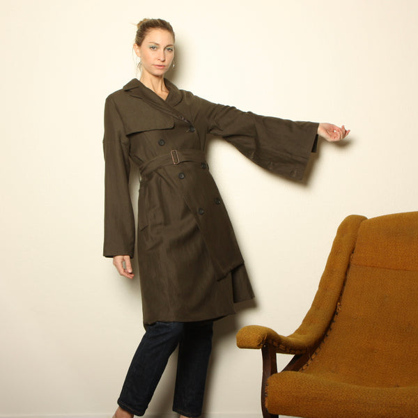 Ken Okada Paris Avant-Garde Asymmetric Wool/Linen Trench Coat