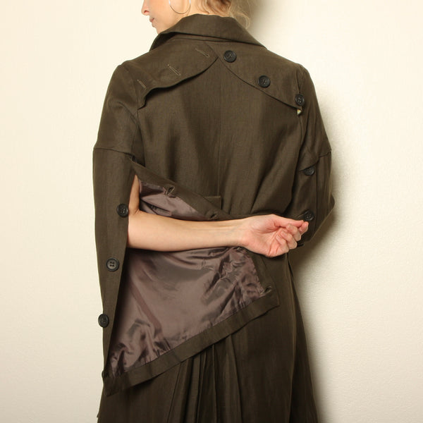 Ken Okada Paris Avant-Garde Asymmetric Wool/Linen Trench Coat