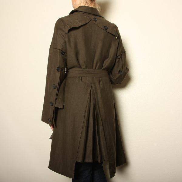 Ken Okada Paris Avant-Garde Asymmetric Wool/Linen Trench Coat