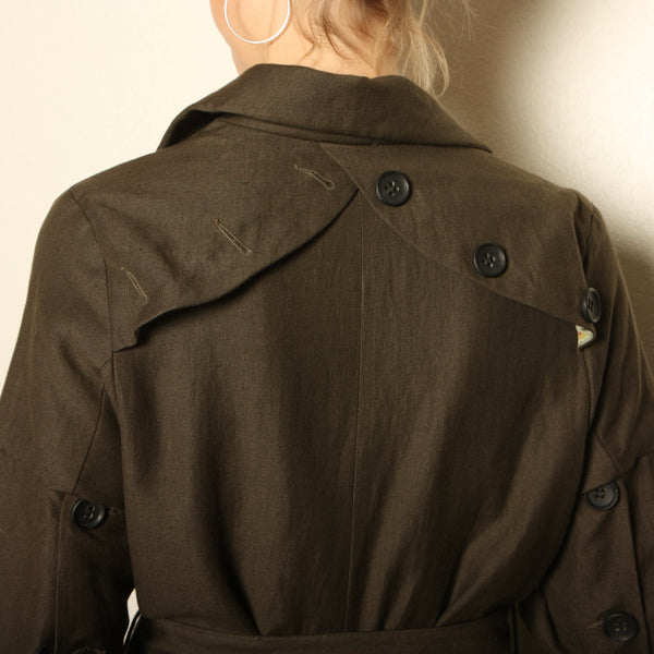 Ken Okada Paris Avant-Garde Asymmetric Wool/Linen Trench Coat