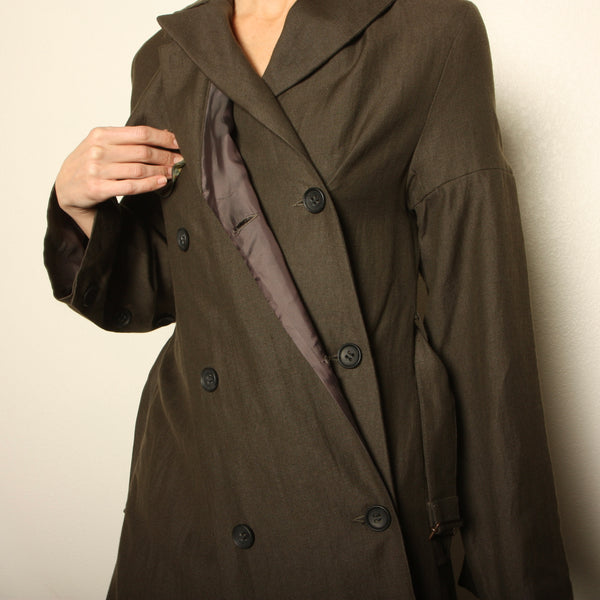 Ken Okada Paris Avant-Garde Asymmetric Wool/Linen Trench Coat
