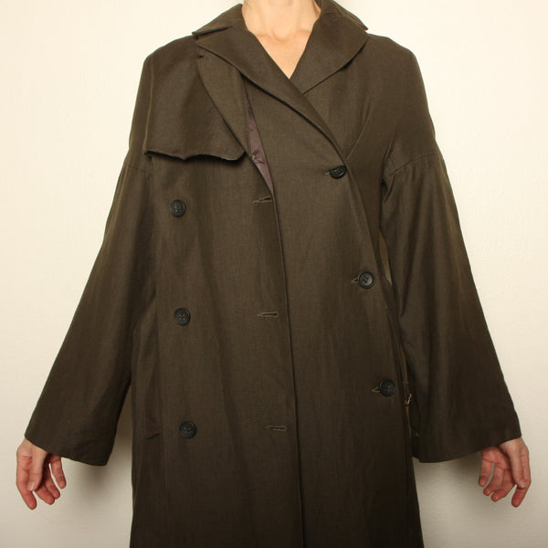 Ken Okada Paris Avant-Garde Asymmetric Wool/Linen Trench Coat