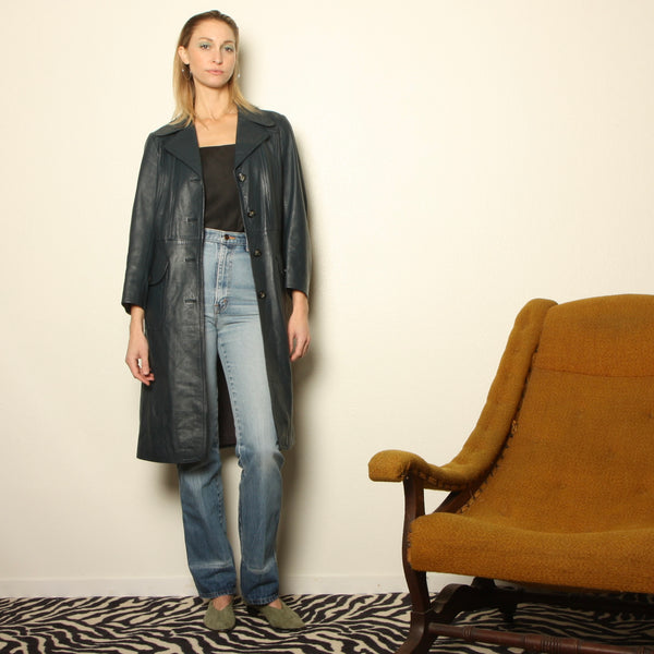 Vintage 70's Leda Spain by Gropper Soft Navy Leather Trench
