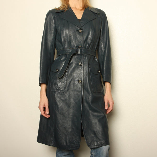 Vintage 70's Leda Spain by Gropper Soft Navy Leather Trench