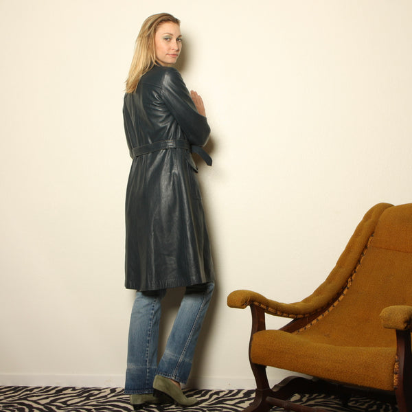 Vintage 70's Leda Spain by Gropper Soft Navy Leather Trench