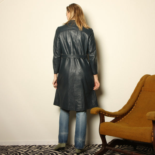 Vintage 70's Leda Spain by Gropper Soft Navy Leather Trench