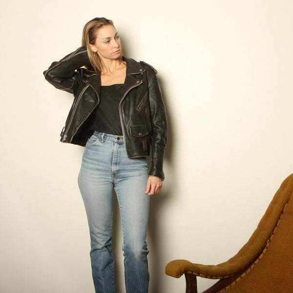 Vintage 80s Classic Distressed Leather Motorcycle Jacket