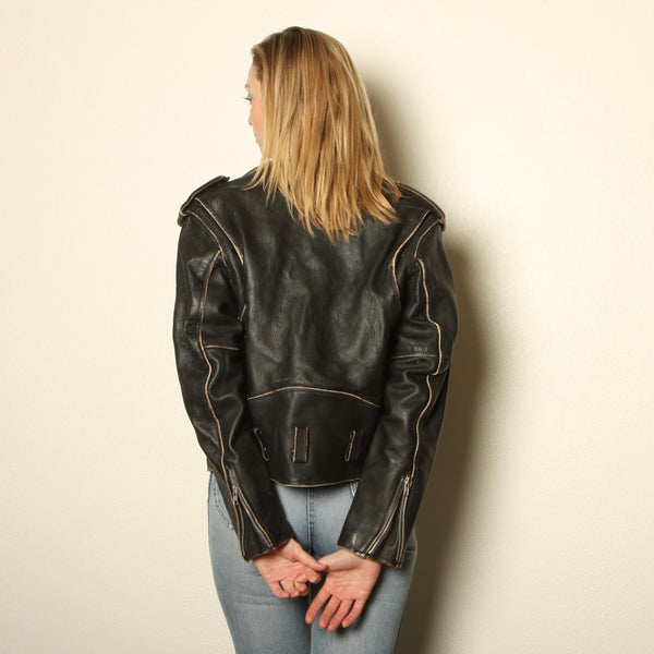 Vintage 80s Classic Distressed Leather Motorcycle Jacket