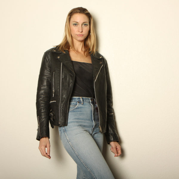 Vintage 90s Classic Distressed Leather Motorcycle Jacket