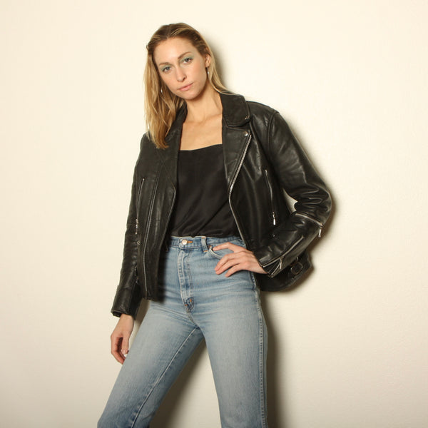 Vintage 90s Classic Distressed Leather Motorcycle Jacket