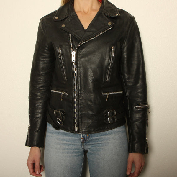 Vintage 90s Classic Distressed Leather Motorcycle Jacket
