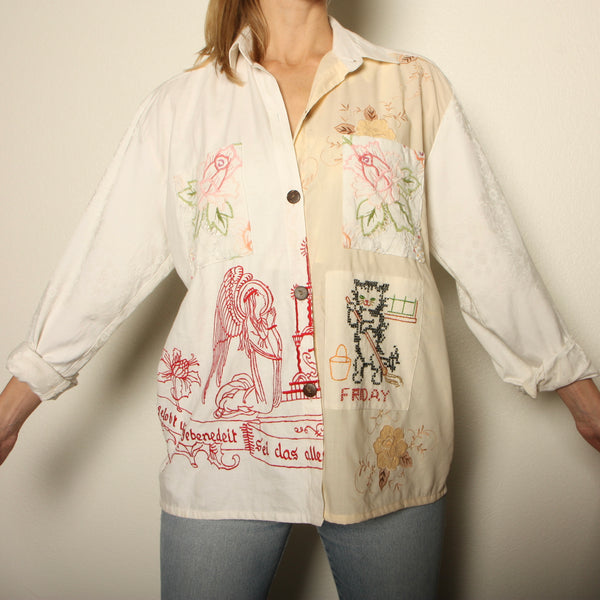 OOAK Vintage Embroidered Patchwork Button-Up Shirt