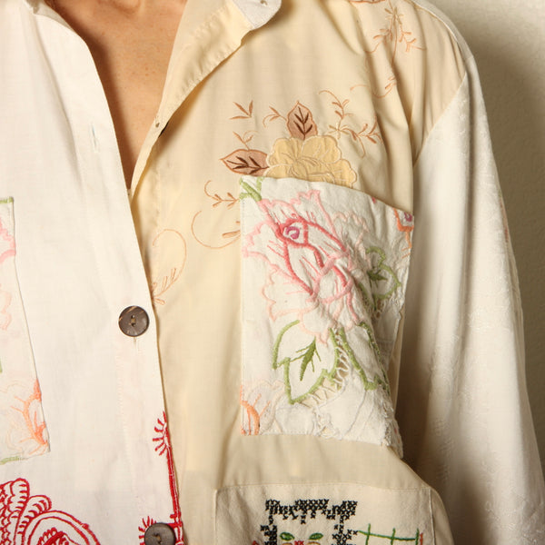 OOAK Vintage Embroidered Patchwork Button-Up Shirt