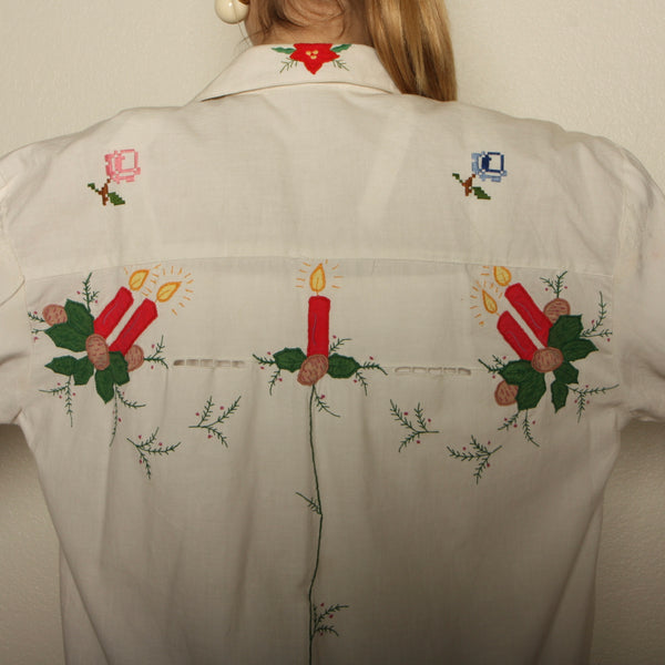 OOAK Vintage Embroidered Patchwork Button-Up Shirt