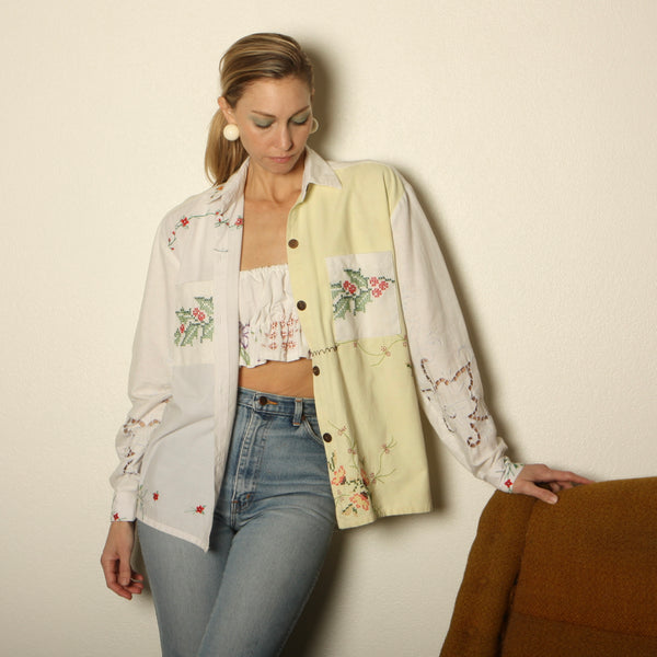 OOAK Vintage Embroidered Patchwork Button-Up Shirt