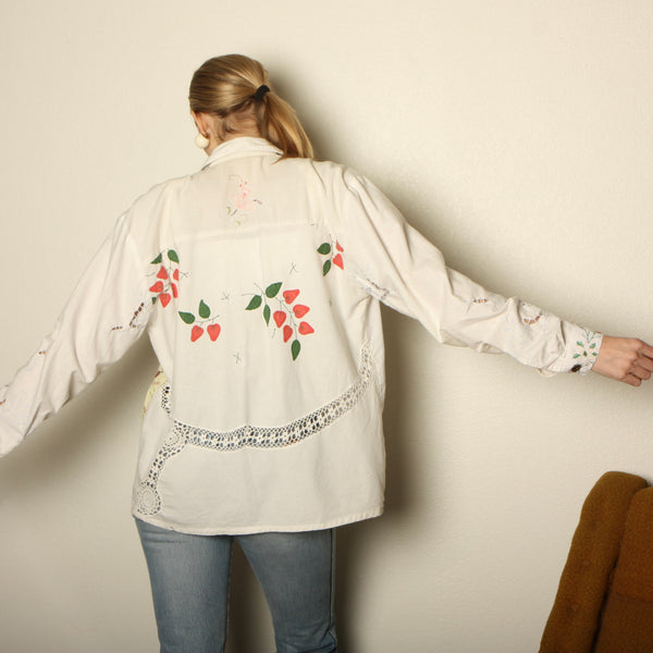 OOAK Vintage Embroidered Patchwork Button-Up Shirt
