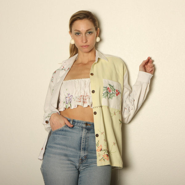 OOAK Vintage Embroidered Patchwork Button-Up Shirt