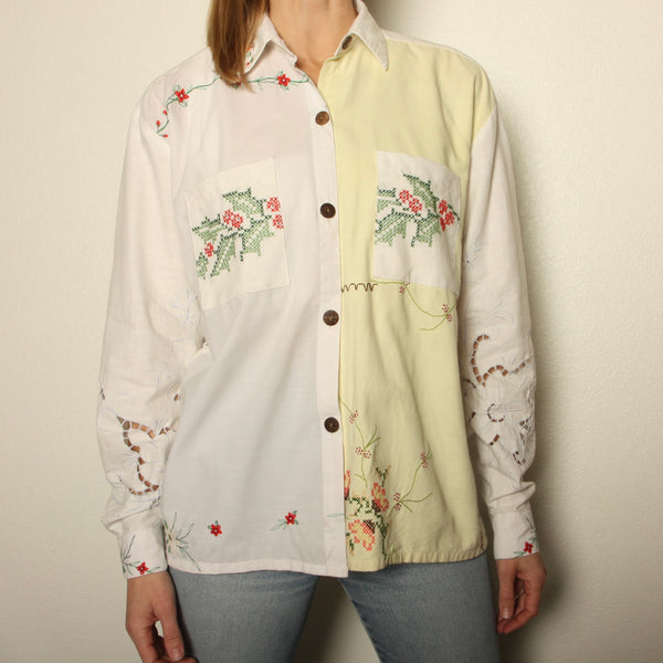 OOAK Vintage Embroidered Patchwork Button-Up Shirt