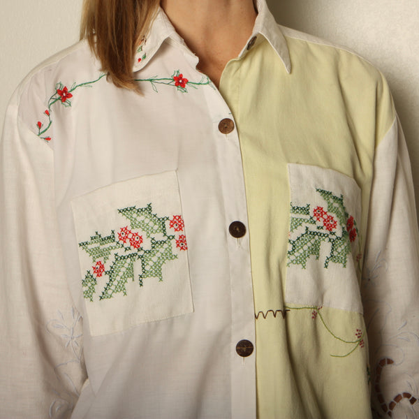 OOAK Vintage Embroidered Patchwork Button-Up Shirt