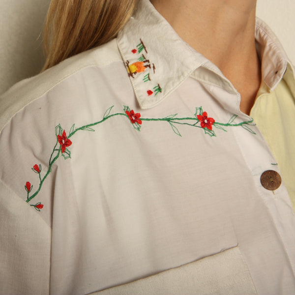 OOAK Vintage Embroidered Patchwork Button-Up Shirt