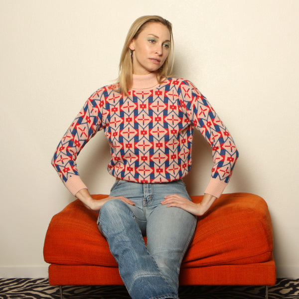 Vintage 80's Esprit Soft Geometric Knit Turtleneck Sweater