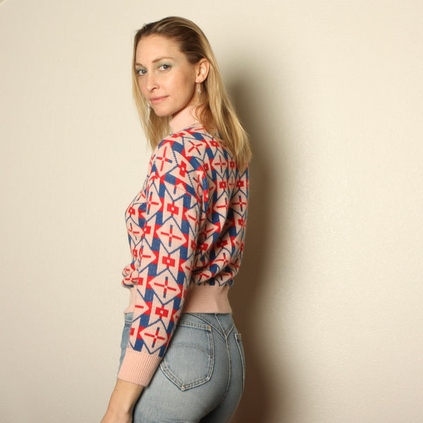 Vintage 80's Esprit Soft Geometric Knit Turtleneck Sweater