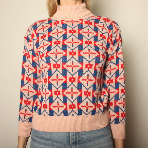 Vintage 80's Esprit Soft Geometric Knit Turtleneck Sweater
