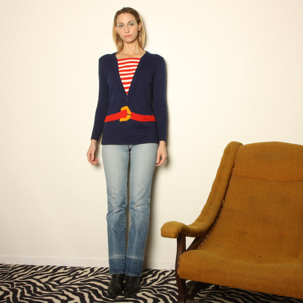 Vintage 60's Mod Trompe L'oeil Knit Sailor Sweater