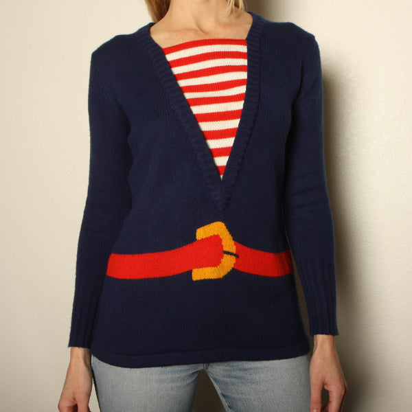 Vintage 60's Mod Trompe L'oeil Knit Sailor Sweater