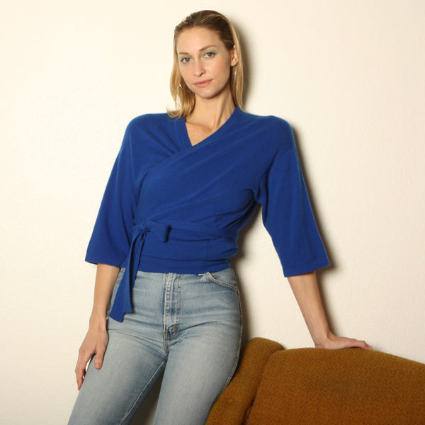 Vintage 80s Cobalt Scotland Cashmere Wrap Sweater