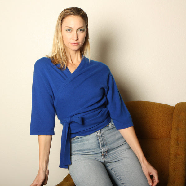 Vintage 80s Cobalt Scotland Cashmere Wrap Sweater