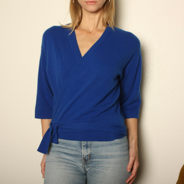 Vintage 80s Cobalt Scotland Cashmere Wrap Sweater