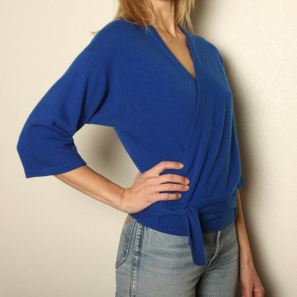 Vintage 80s Cobalt Scotland Cashmere Wrap Sweater