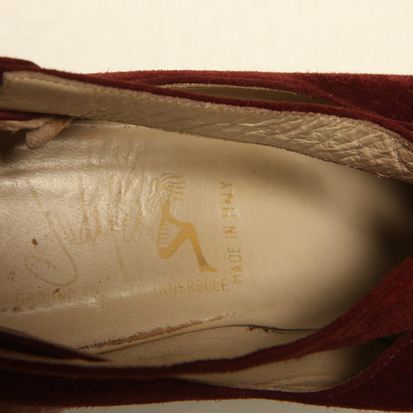 Vintage 70's Judy's Italy Garnet Suede Platform Wedges 9