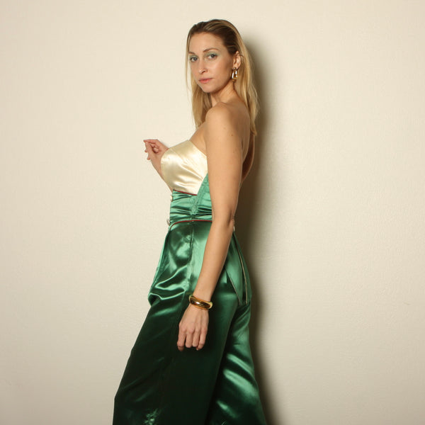 Vintage 50's Strapless Satin Bustier Tuxedo Jumpsuit