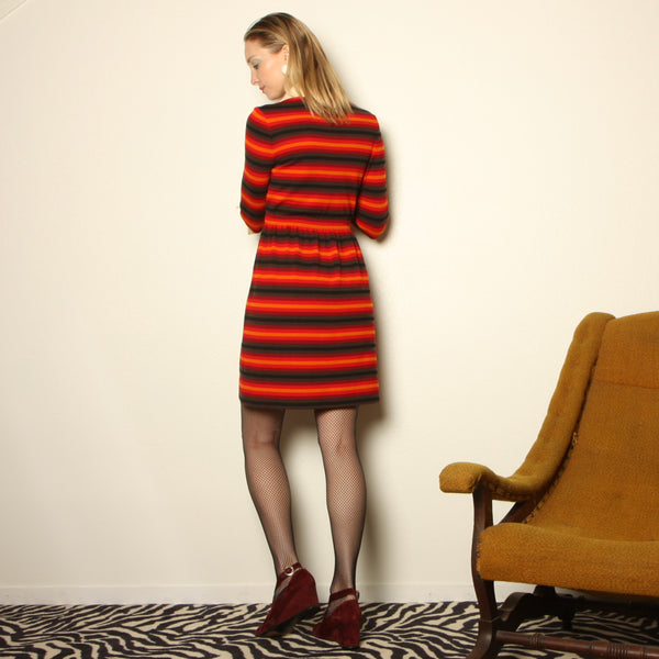 Vintage 60's Goldworm Italy Merino Wool Striped Mini Dress