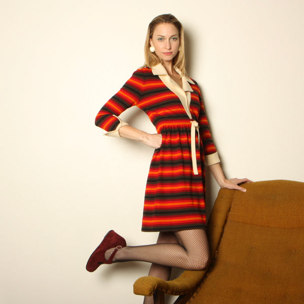 Vintage 60's Goldworm Italy Merino Wool Striped Mini Dress
