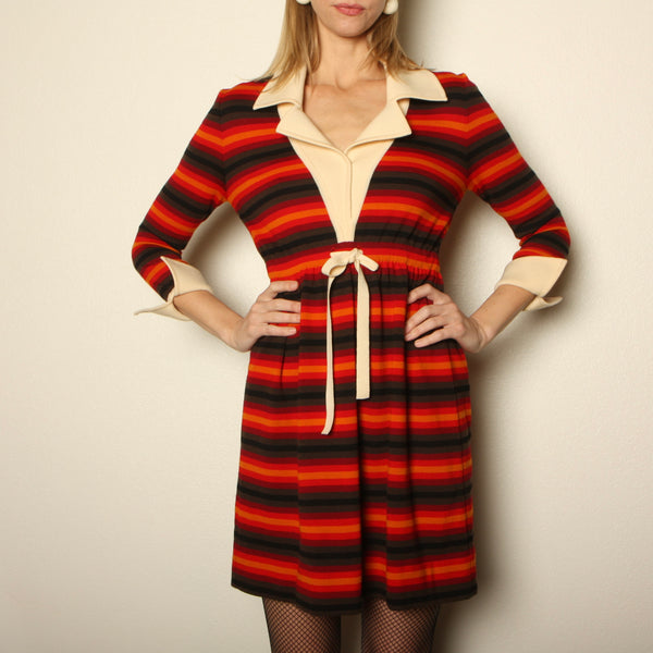 Vintage 60's Goldworm Italy Merino Wool Striped Mini Dress