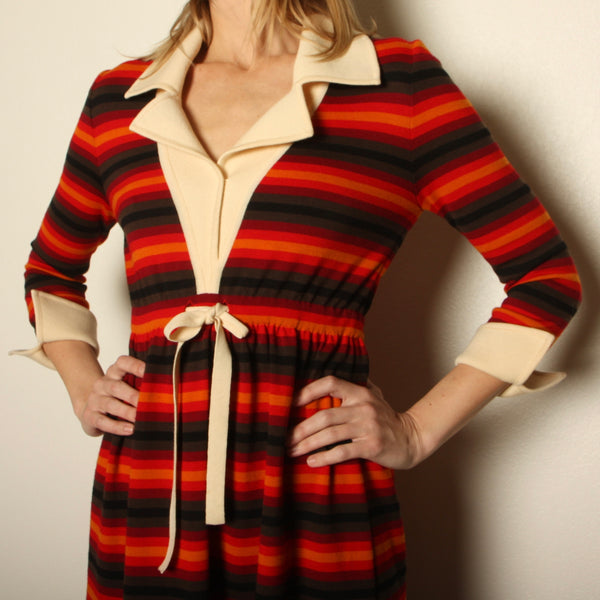 Vintage 60's Goldworm Italy Merino Wool Striped Mini Dress