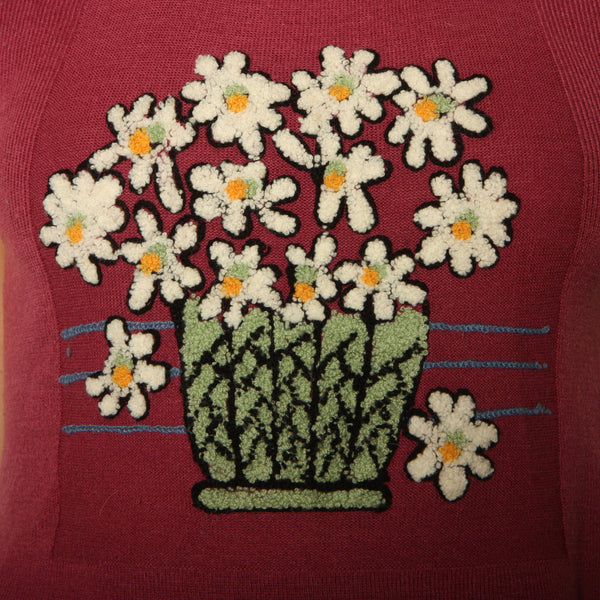 Vintage 70's does 30's Fiber Art Tufted Flowers Knit Skirt Set